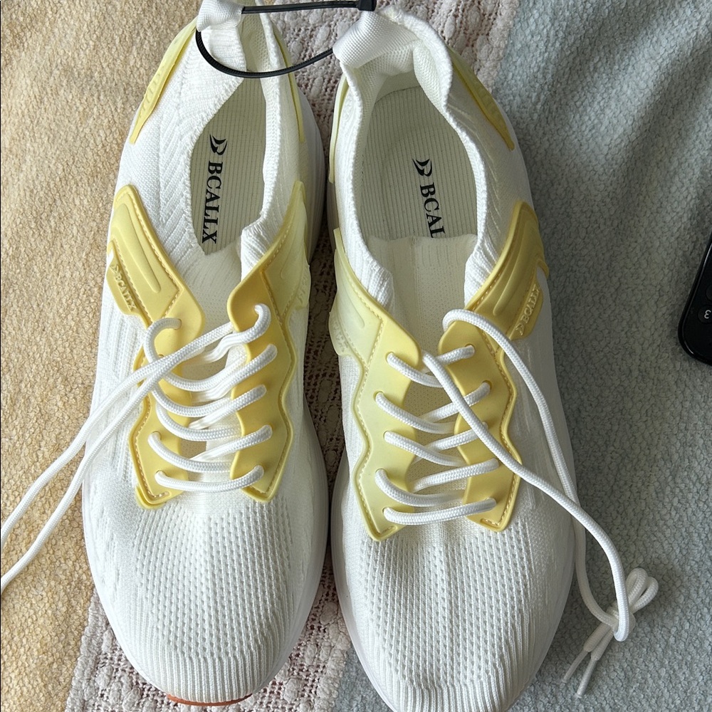 NWT White Knit Sneakers with Pale Yellow Accents